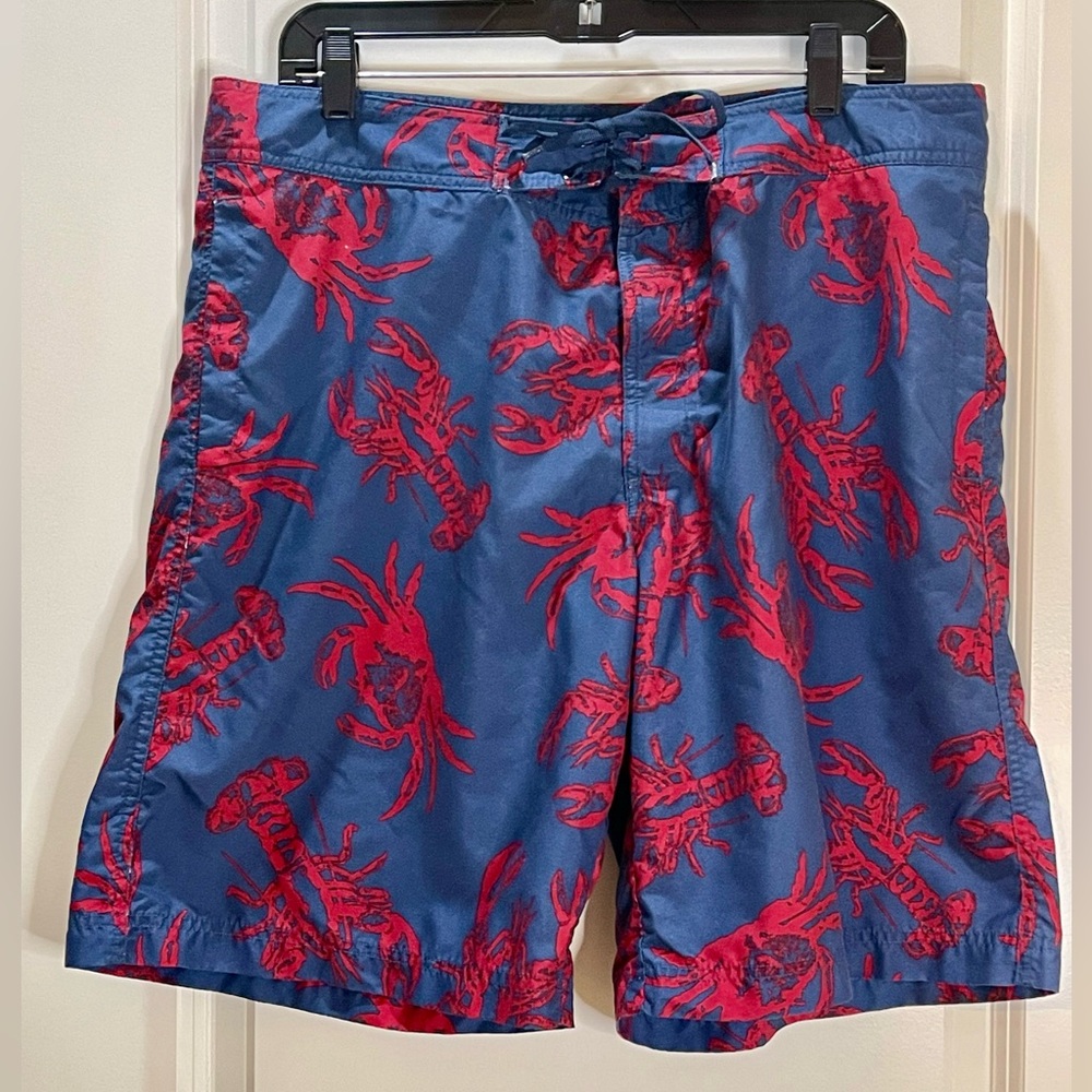 L.L. Bean Blue Swim Trunks with Red Lobster and Crab Design Size 36